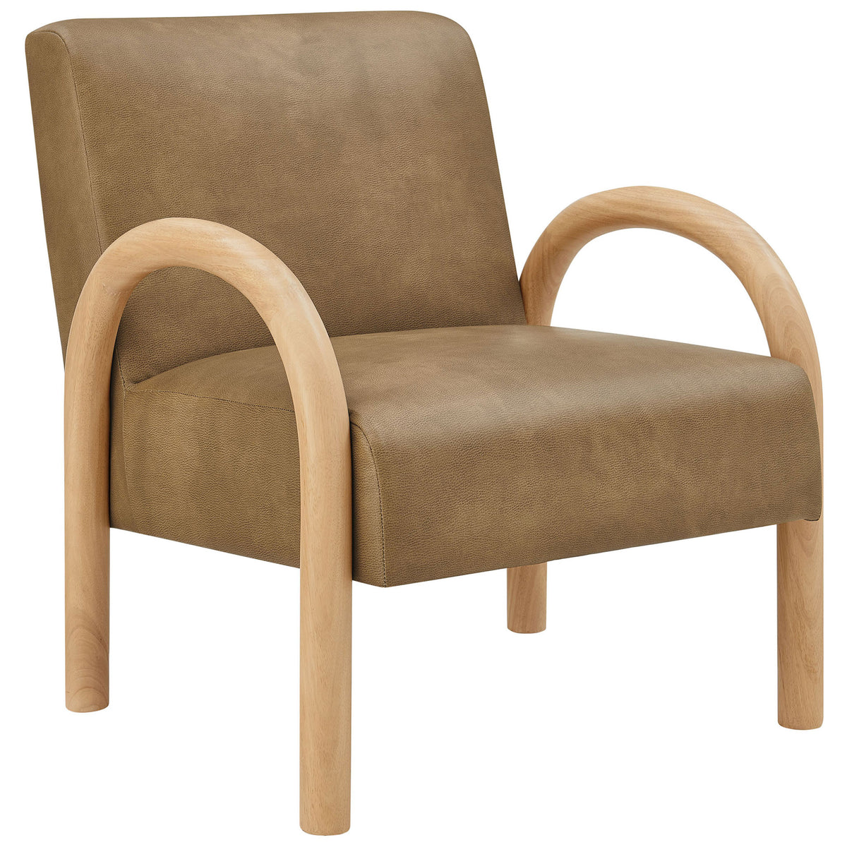 Warm wood arches and smooth faux leather create a modern accent with inviting comfort. || EEI-7530-TST || front_angle_studio