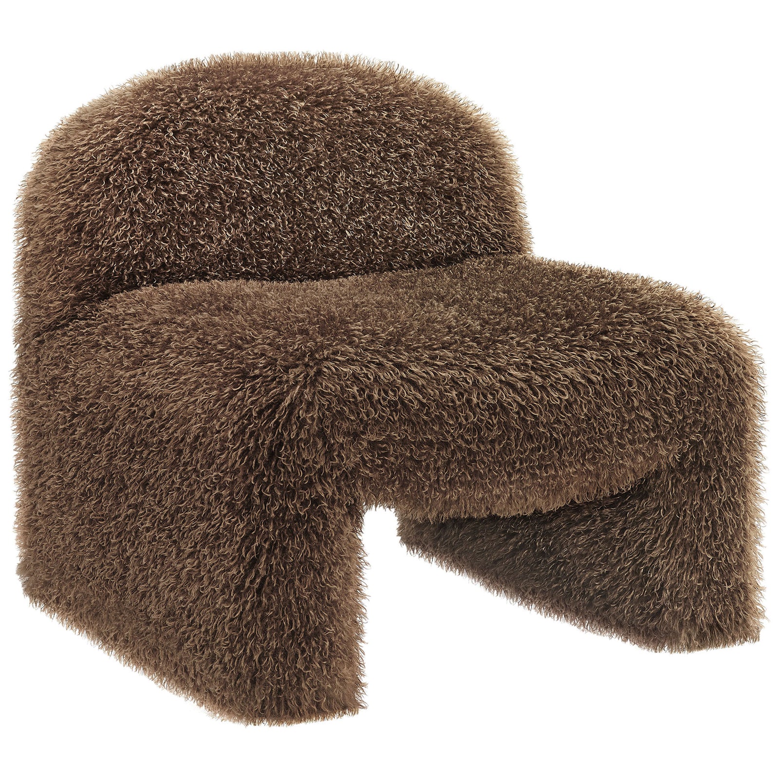 Plush faux fur accent chair with a rounded back and low-profile comfort for modern spaces || EEI-7534-BRN || front_angle_studio