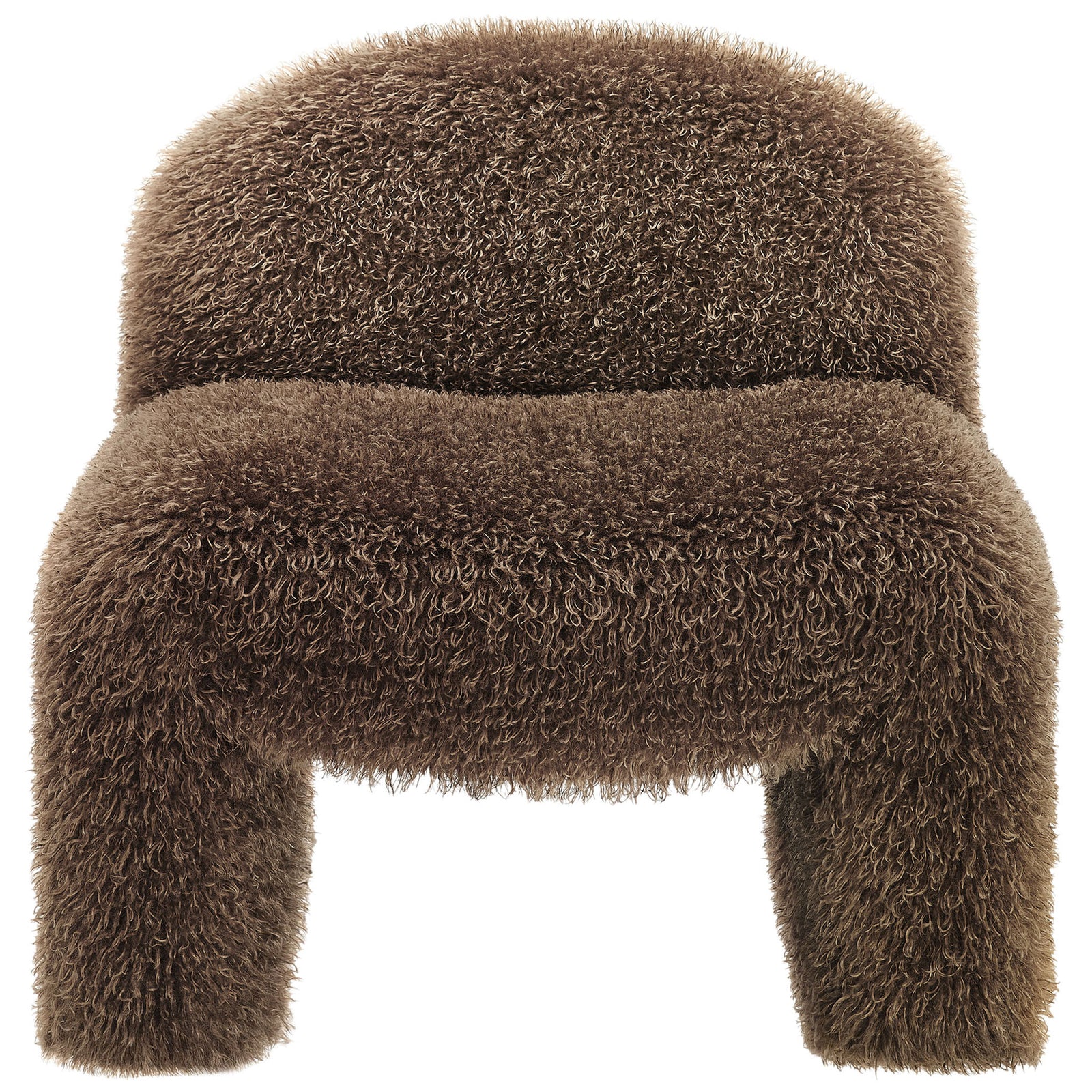 Cozy brown faux fur chair with a curved backrest and generous seat for inviting lounge comfort || EEI-7534-BRN || front_studio