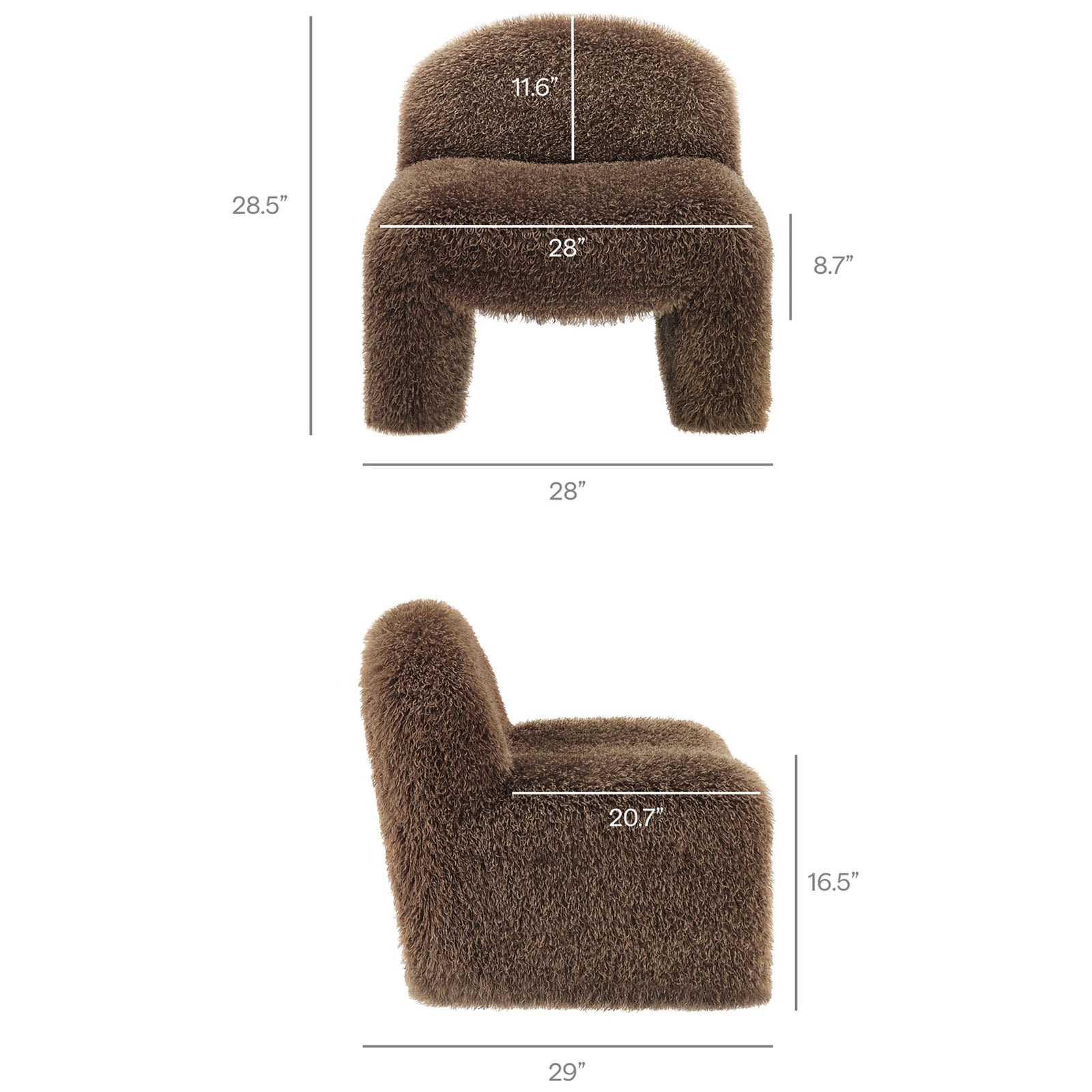 Chair dimensions detailing overall size, seat height, and depth || EEI-7534-BRN || dimension_studio
