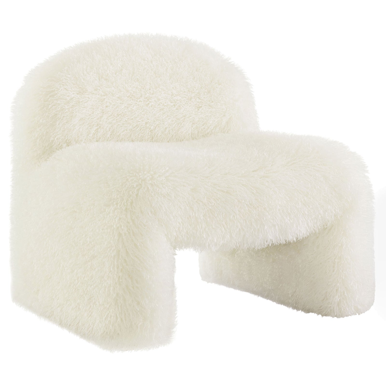 Plush faux fur chair with a rounded silhouette and cozy low seat. || EEI-7534-WHI || front_angle_studio