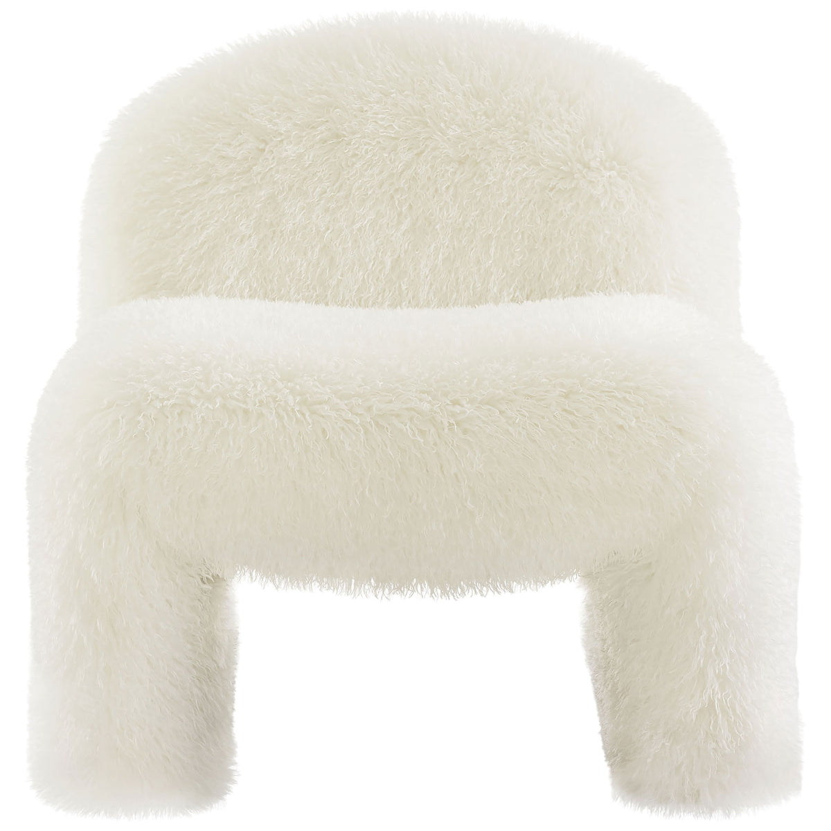 Soft, shaggy accent chair with an inviting curved back and armless profile. || EEI-7534-WHI || front_studio