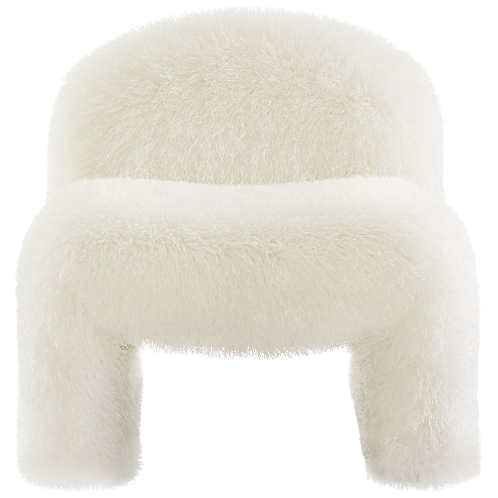 Soft, shaggy accent chair with an inviting curved back and armless profile. || EEI-7534-WHI || front_studio