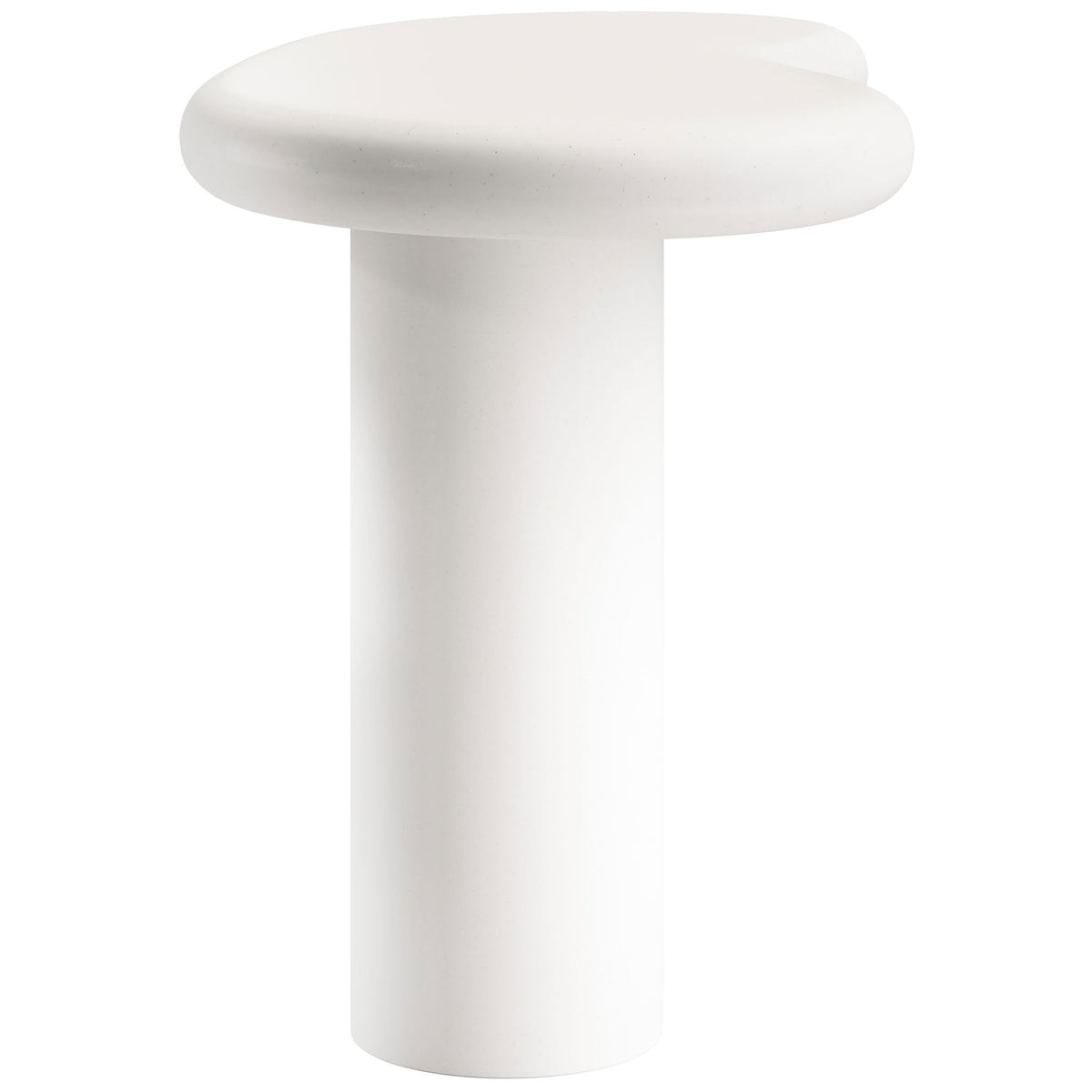 White concrete pedestal side table showing its slim profile and rounded cylinder base || EEI-7535-WHI || side_studio