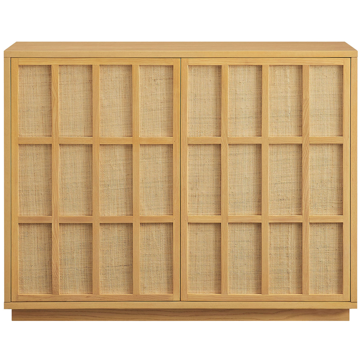 Light oak Japandi cabinet with two woven panel doors for airy, textural storage || EEI-7558-LOA || front_studio
