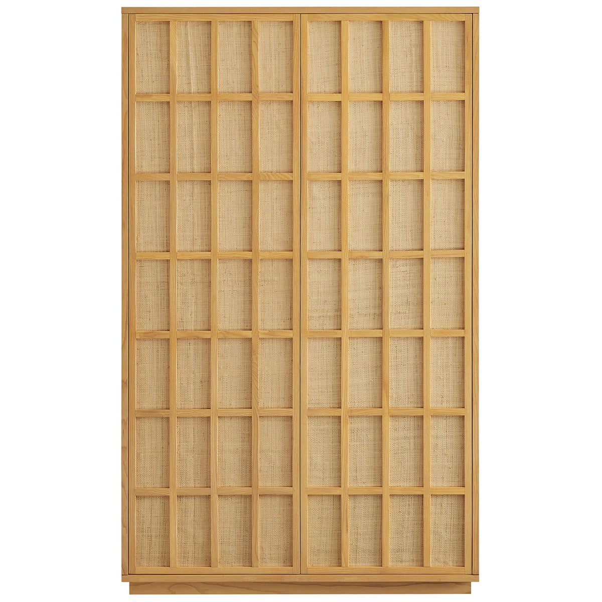 Tall Japandi storage cabinet with full-height woven doors for warm, textural concealment || EEI-7560-LOA || front_studio