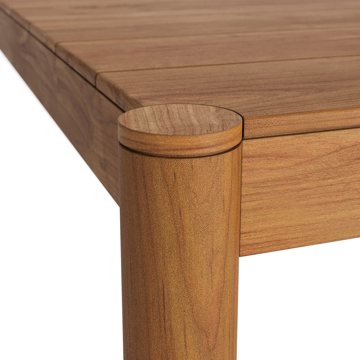 Rounded corner post and seamless joinery detail on the natural teak Eleni dining table || EEI-7562-NAT || leg_studio