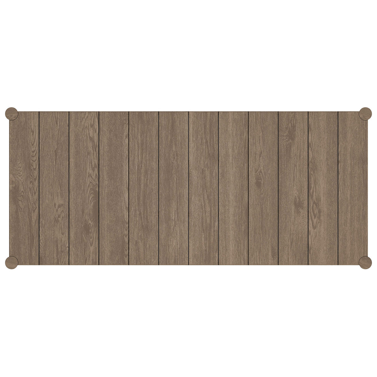 Slatted weathered gray teak tabletop showcasing grain pattern and generous dining space on the Eleni table || EEI-7562-WGR || top_studio
