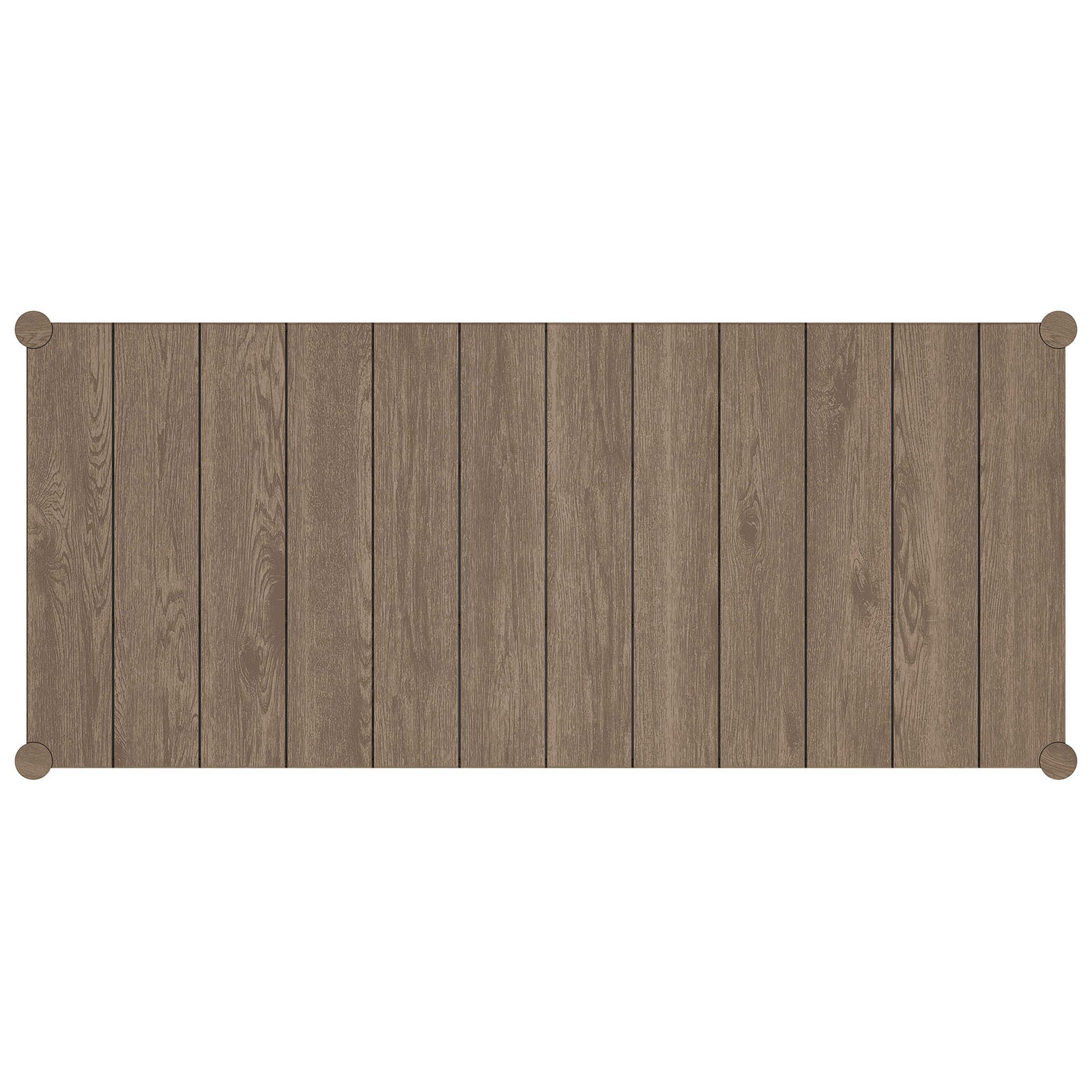 Slatted weathered gray teak tabletop showcasing grain pattern and generous dining space on the Eleni table || EEI-7562-WGR || top_studio