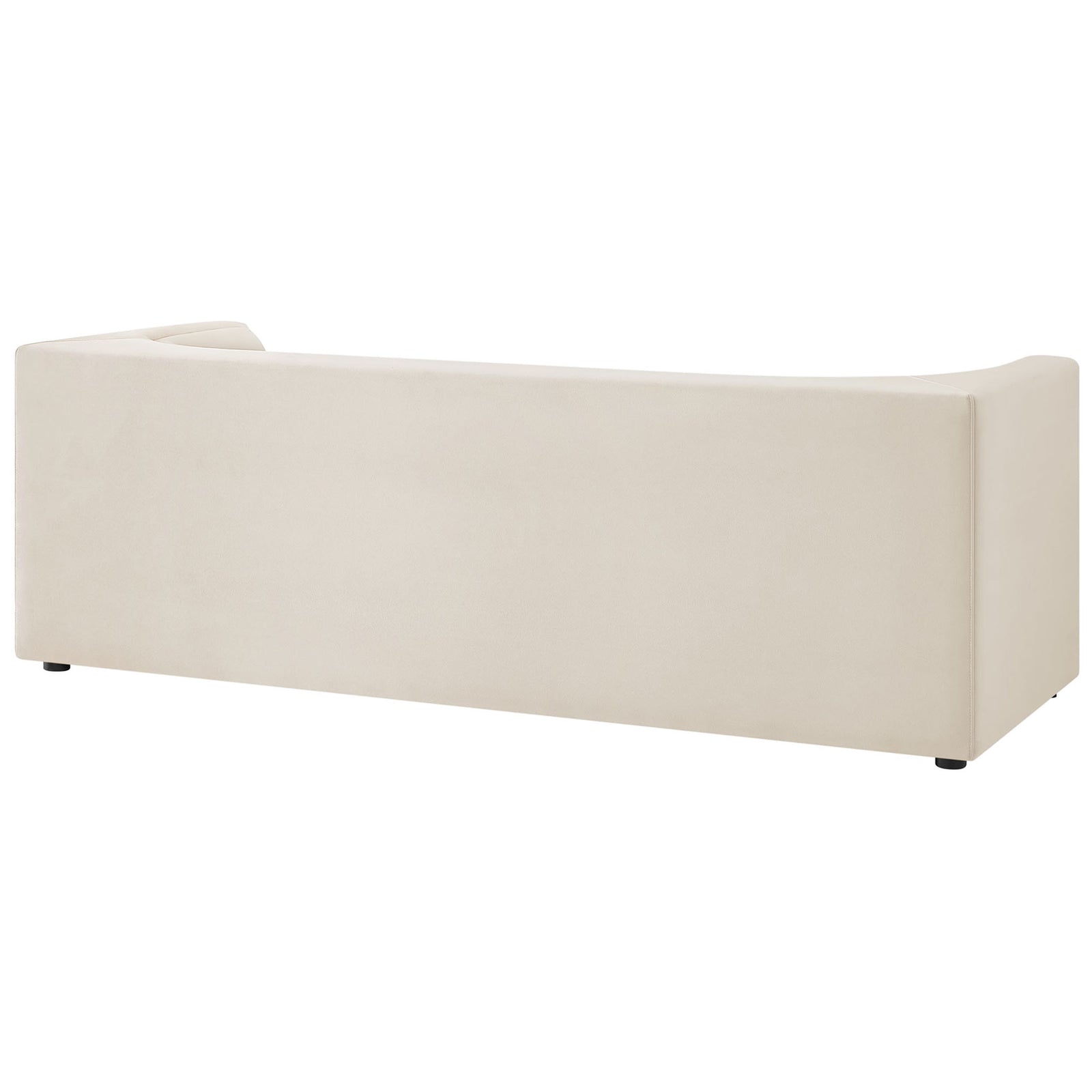Fully upholstered back keeps this modern velvet sofa looking polished from every angle in open spaces. || EEI-7564-ALA || back_studio