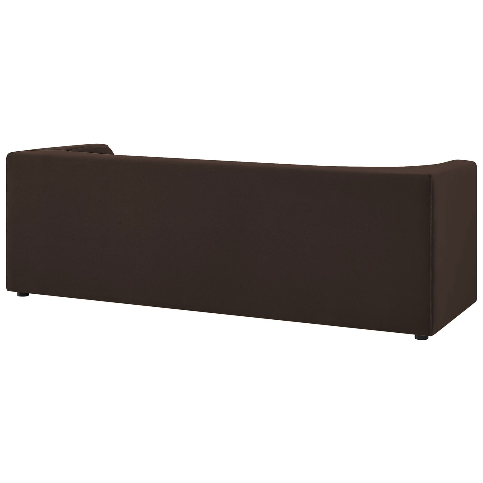 Curved wraparound back of the chocolate brown Hilda velvet sofa brings a smooth, sculptural presence. || EEI-7564-CHB || back_angle_studio