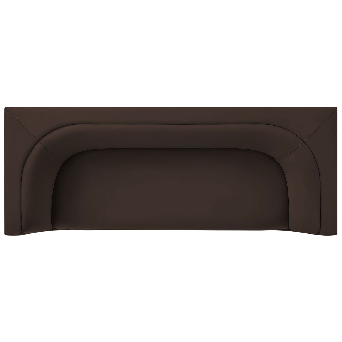 Softly curved seating well and continuous backrest create a cocooning feel on this chocolate brown velvet sofa. || EEI-7564-CHB || top_studio