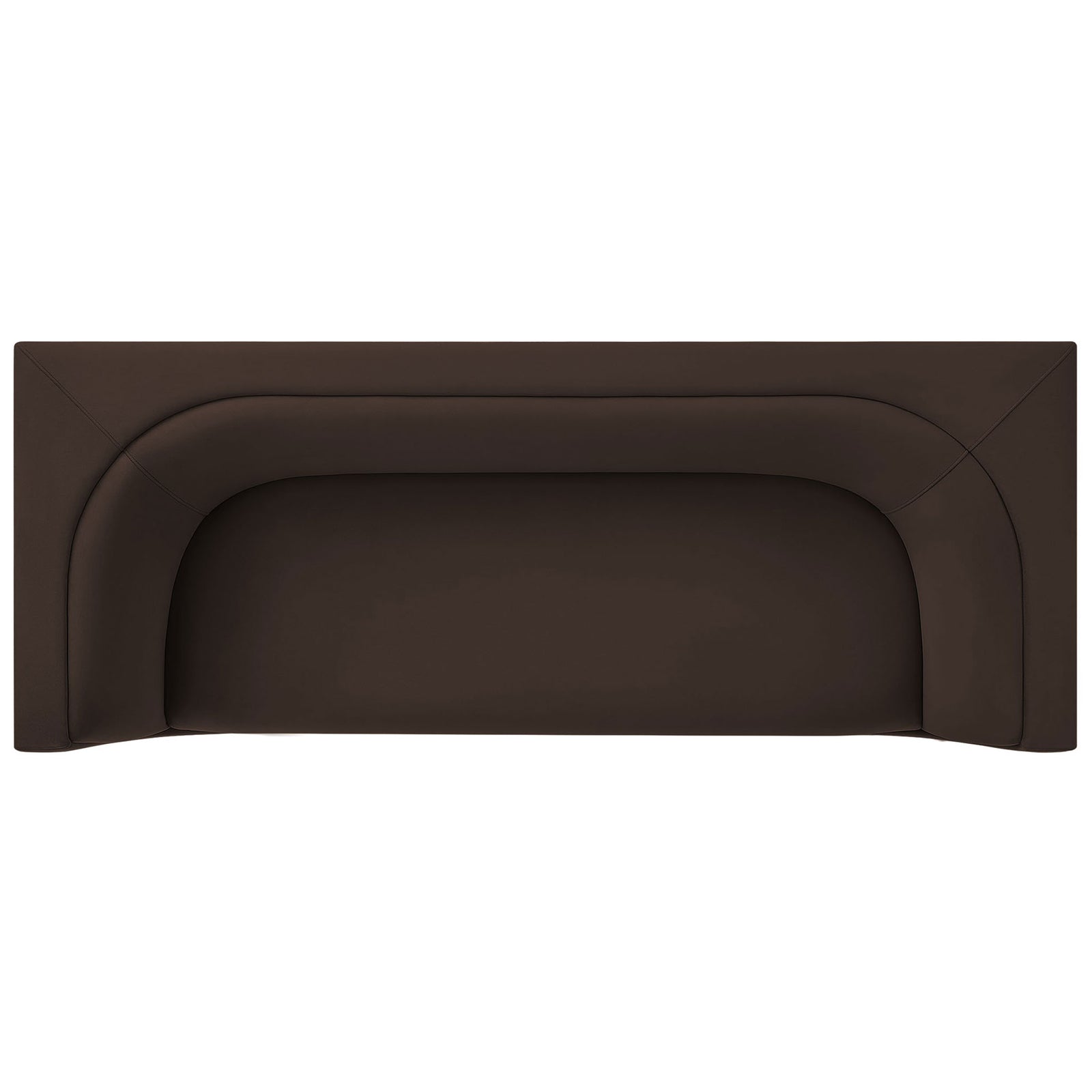 Softly curved seating well and continuous backrest create a cocooning feel on this chocolate brown velvet sofa. || EEI-7564-CHB || top_studio