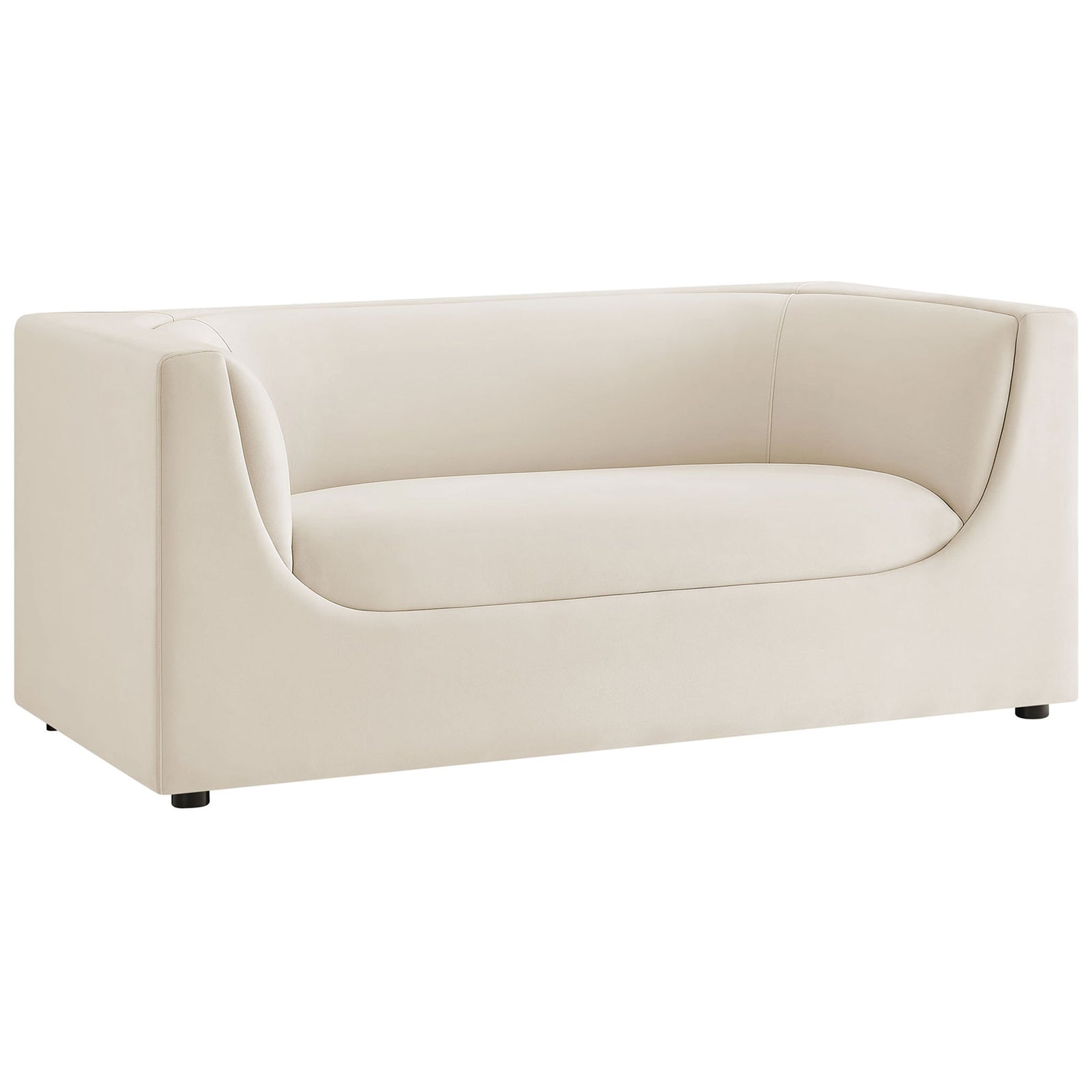 Alabaster performance velvet loveseat with sculpted curved back and squared arms || EEI-7565-ALA || front_angle_studio
