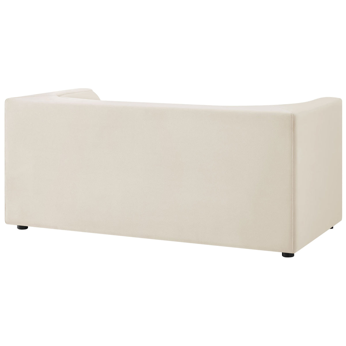 Alabaster velvet loveseat with gently curved backrest and clean tailored upholstery all around || EEI-7565-ALA || back_studio
