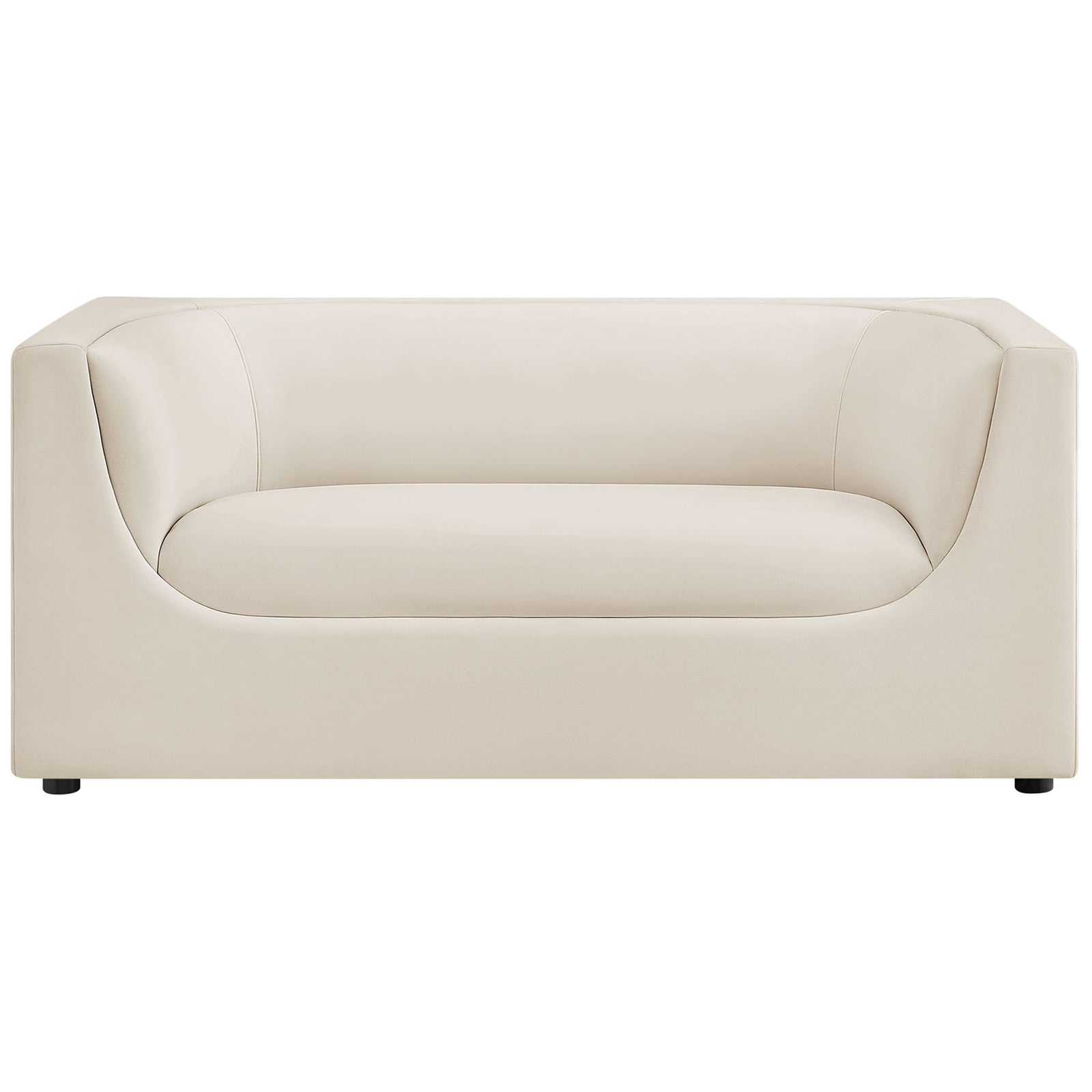 Modern alabaster performance velvet loveseat with low lounge profile and deep cushioned seat || EEI-7565-ALA || front_studio