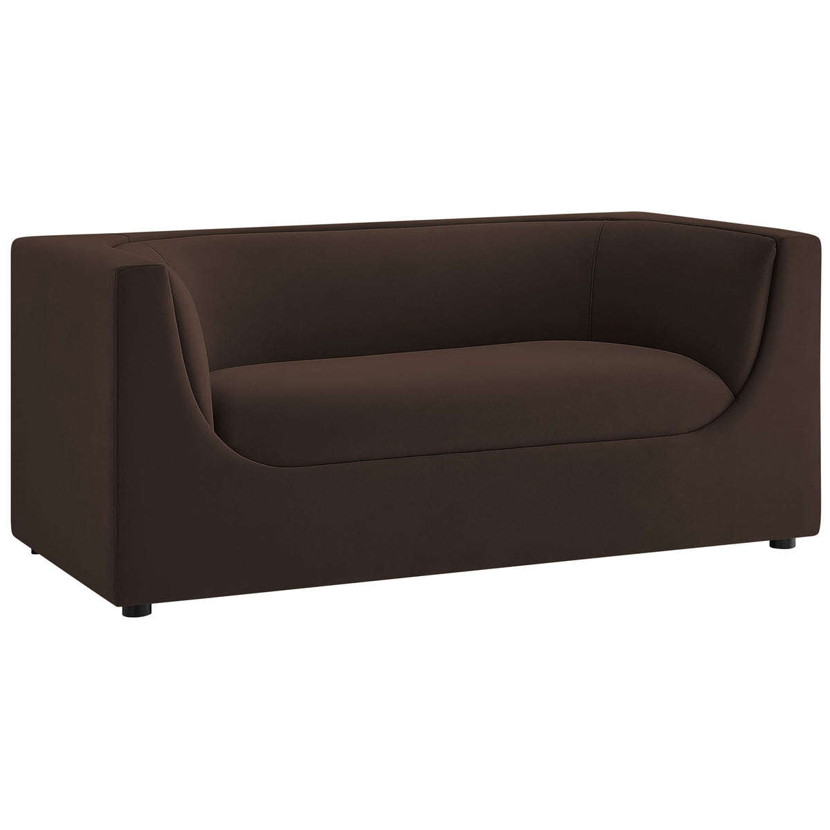 Chocolate brown performance velvet loveseat with sculpted curved back and plush bench seat || EEI-7565-CHB || front_angle_studio