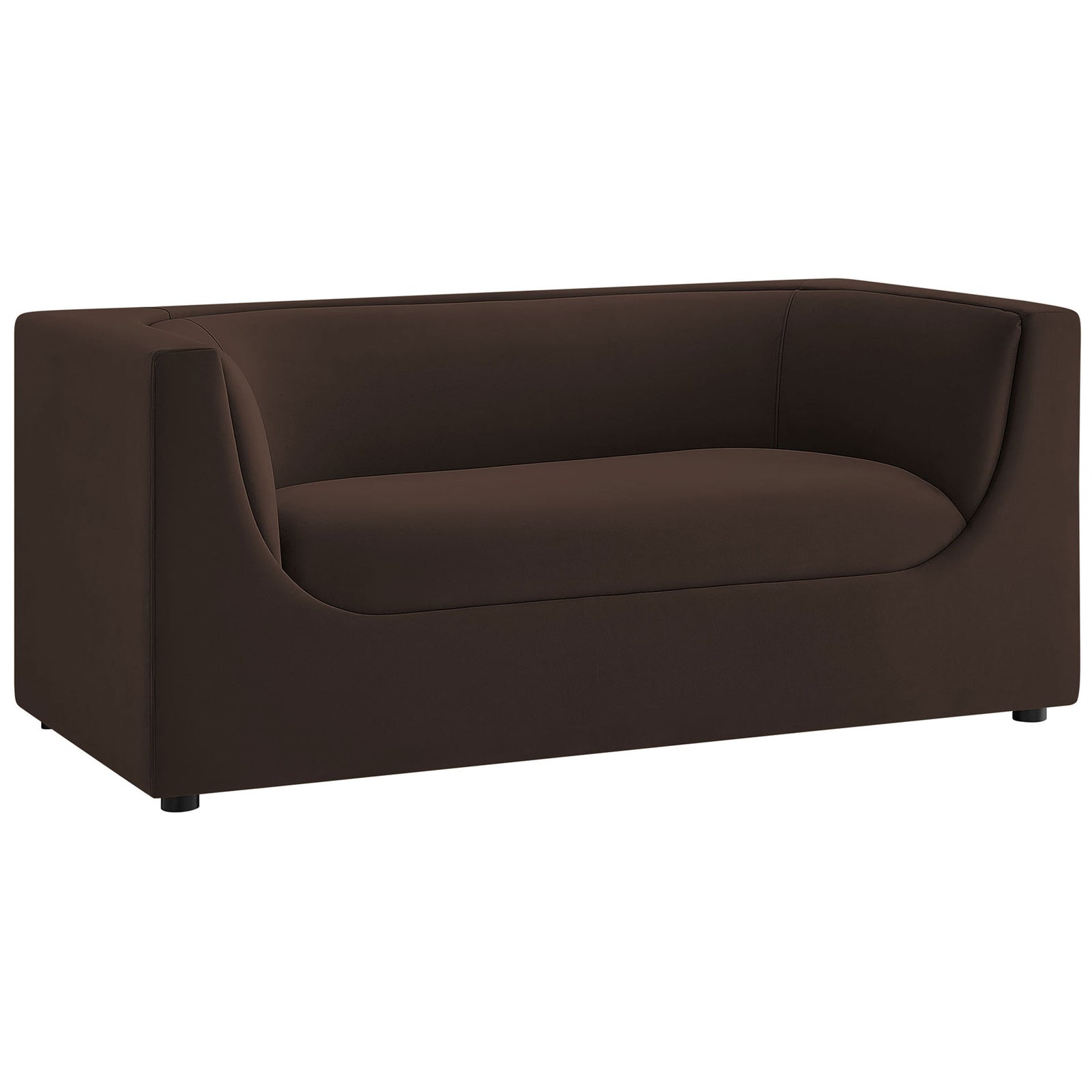 Chocolate brown performance velvet loveseat with sculpted curved back and plush bench seat || EEI-7565-CHB || front_angle_studio