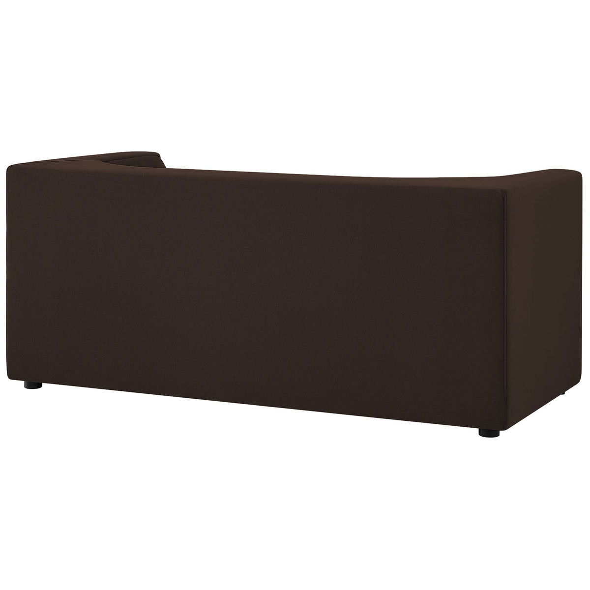 Continuous wraparound backrest in chocolate brown performance velvet for a clean modern profile || EEI-7565-CHB || back_angle_studio