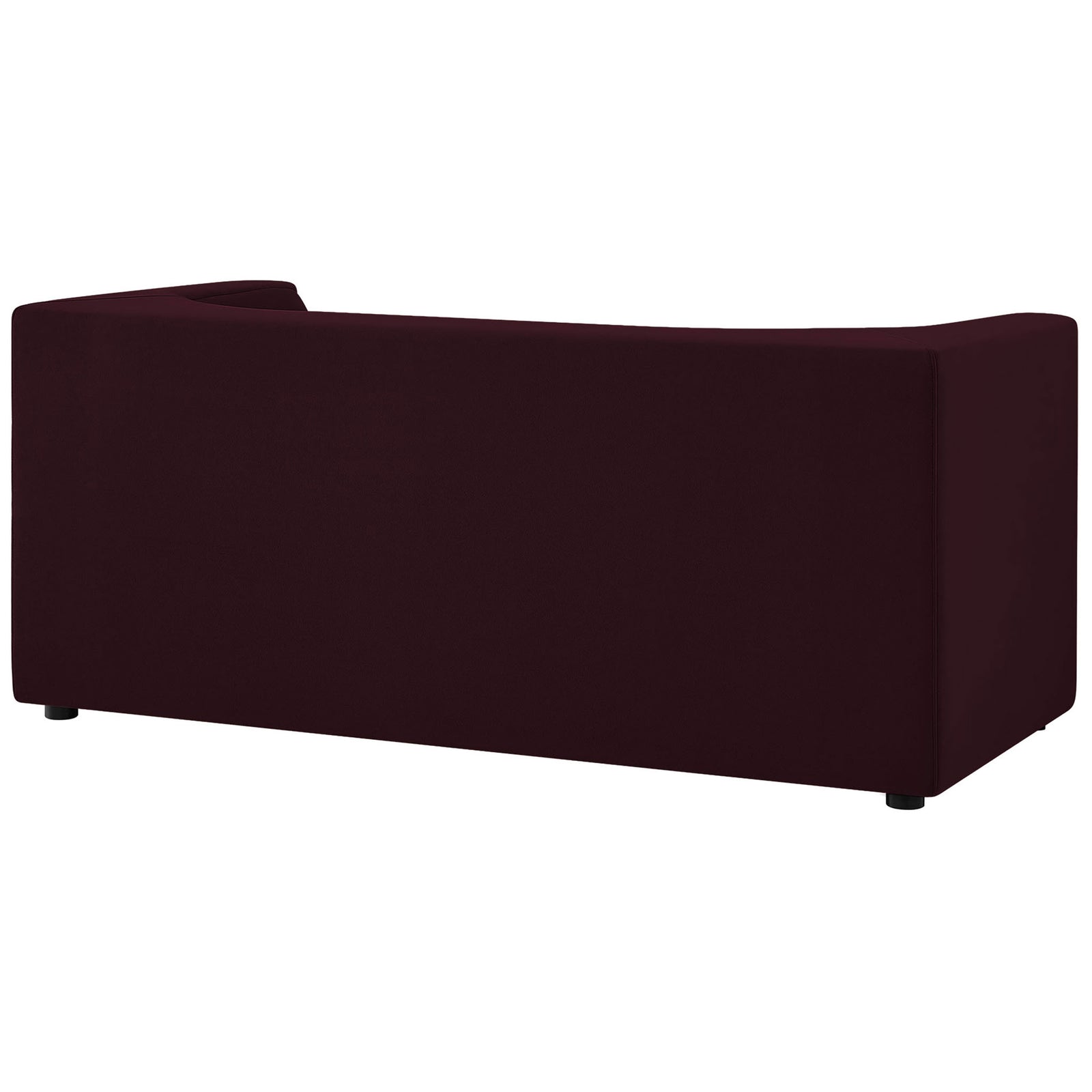Smooth upholstered back of the mulberry velvet loveseat with crisp, modern edges || EEI-7565-MUL || back_angle_studio