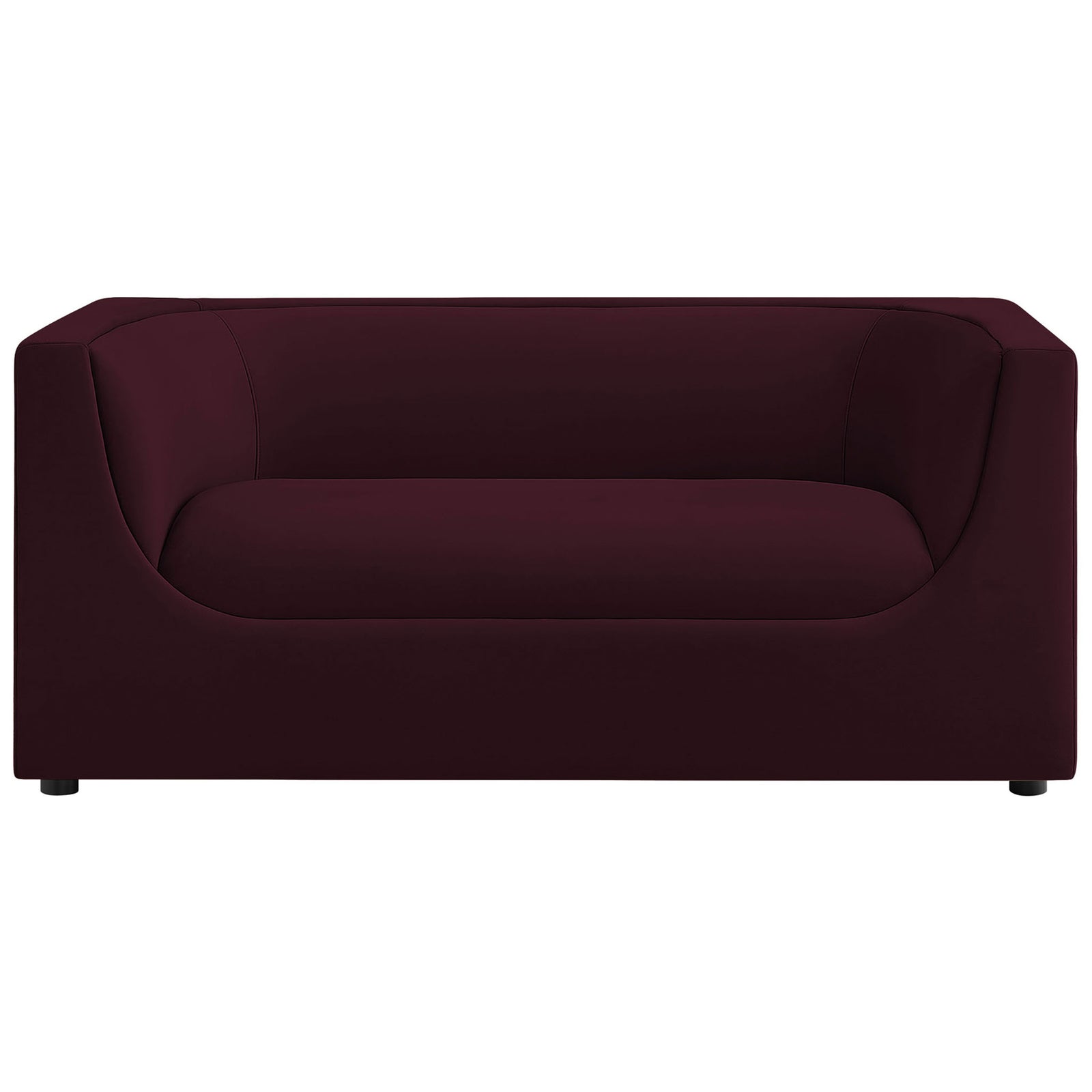 Mulberry velvet loveseat with curved wraparound back and deep cushioned bench seat || EEI-7565-MUL || front_studio