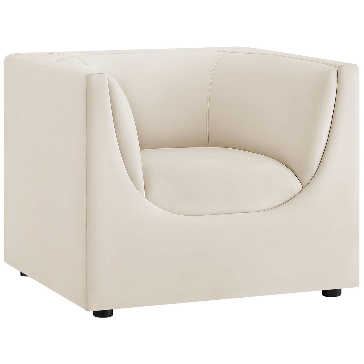 Modern square-profile armchair wrapped in soft performance velvet, featuring a flowing curved back and arms || EEI-7566-ALA || front_angle_studio