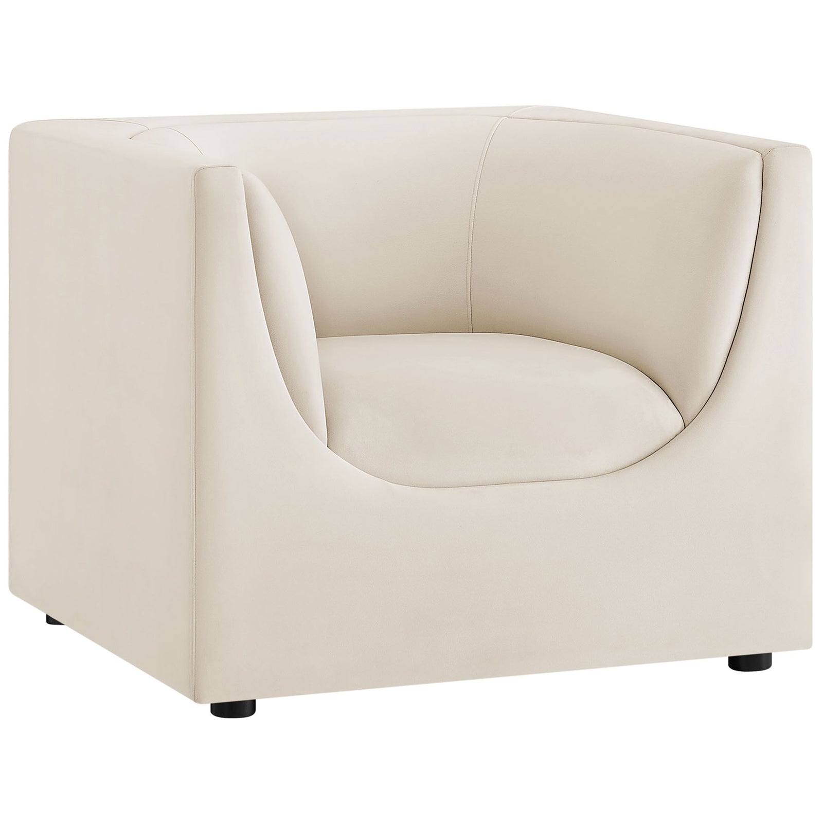 Modern square-profile armchair wrapped in soft performance velvet, featuring a flowing curved back and arms || EEI-7566-ALA || front_angle_studio