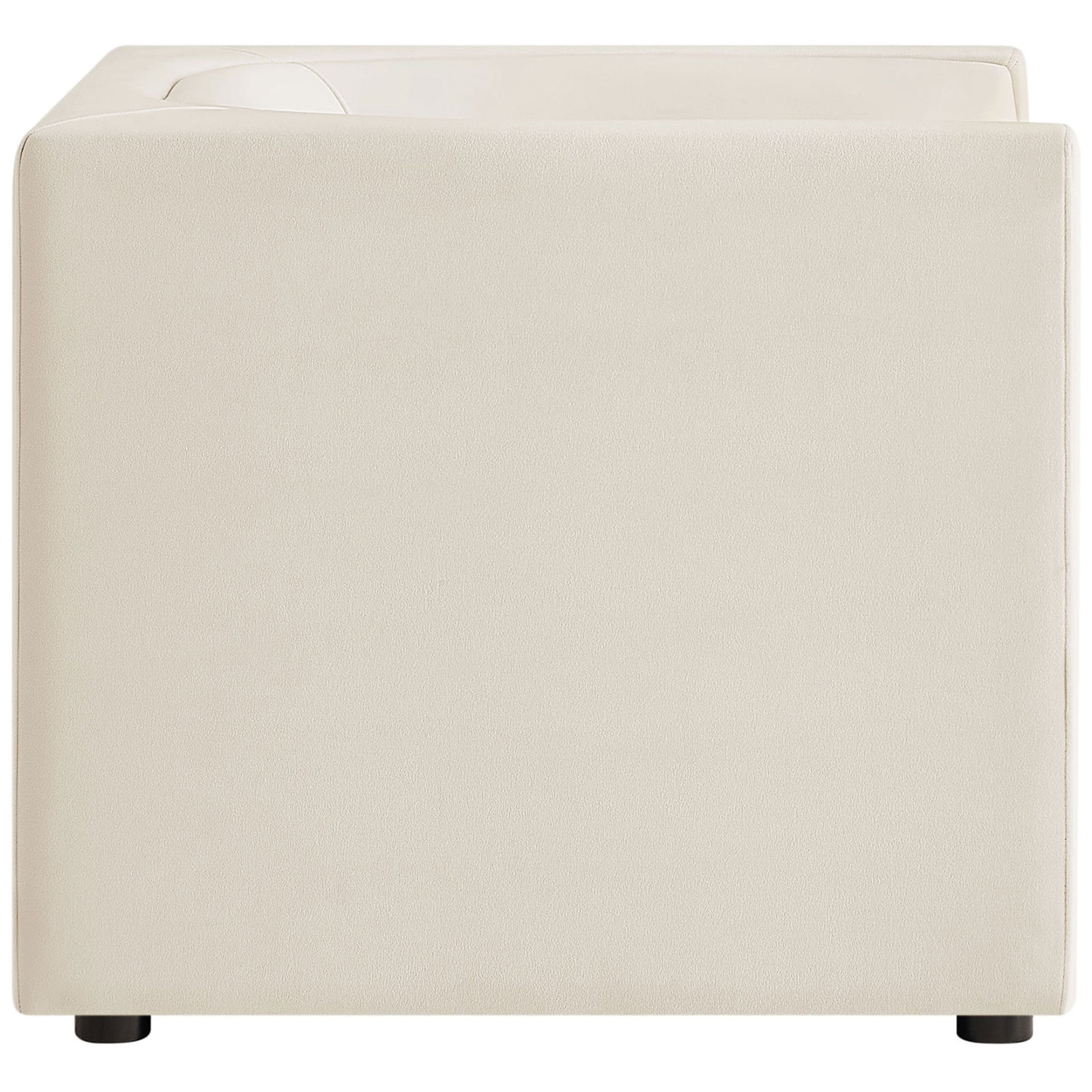 Clean-lined cube silhouette in alabaster velvet with smooth sides and discreet non-marking floor glides || EEI-7566-ALA || side_studio