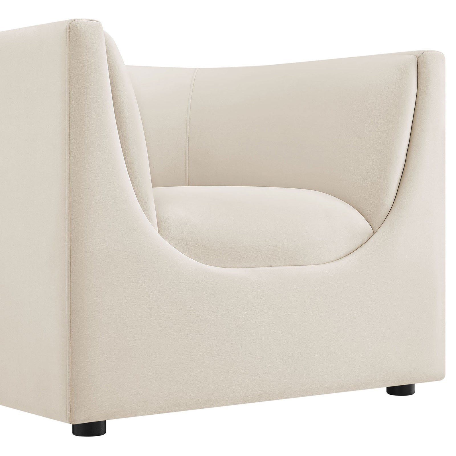 Plush seat cushion and gently arched arm cutouts deliver cozy support and sculptural style || EEI-7566-ALA || detail_studio