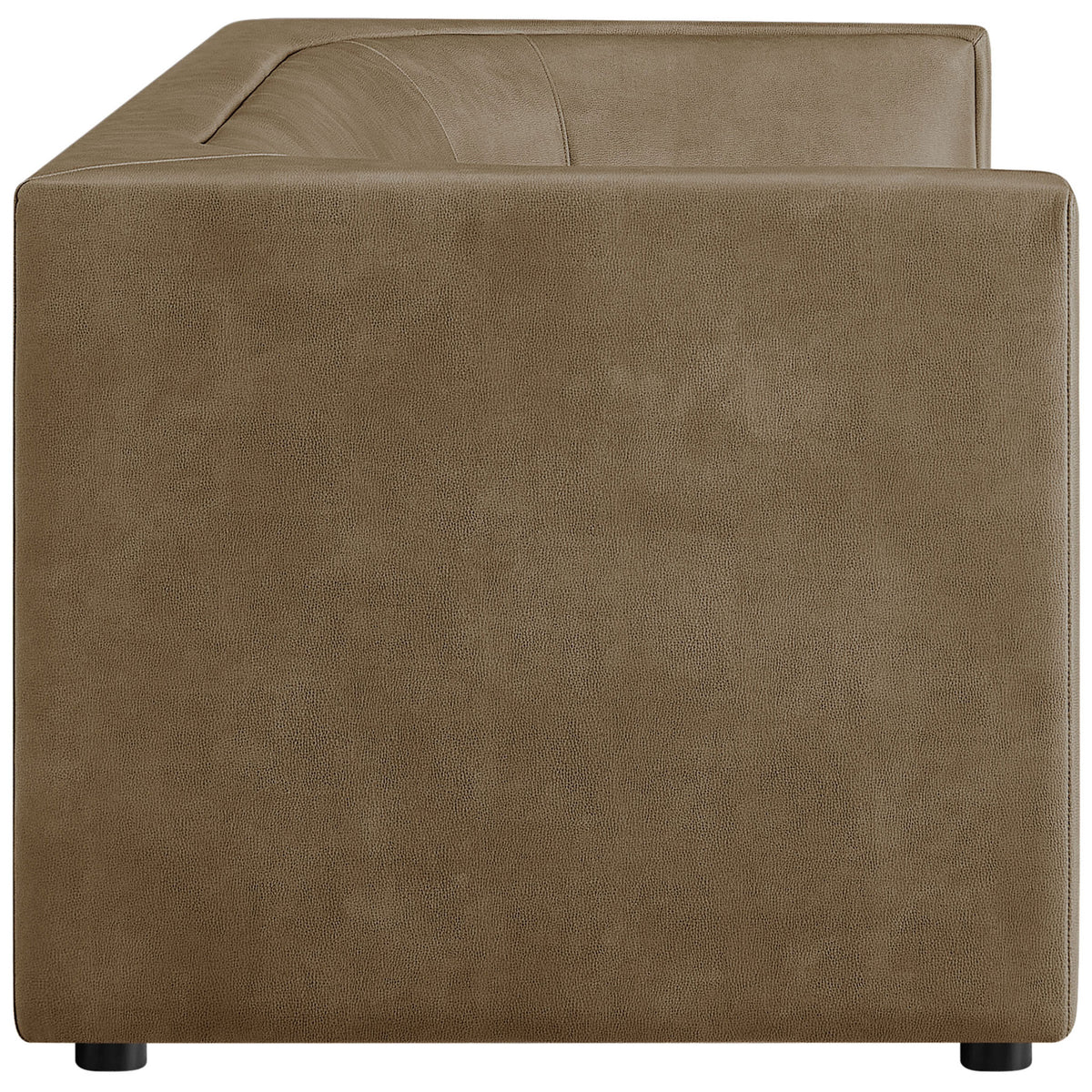 Solid block-style silhouette of the mushroom vegan leather sofa with clean squared arms and base || EEI-7567-MUS || side_studio