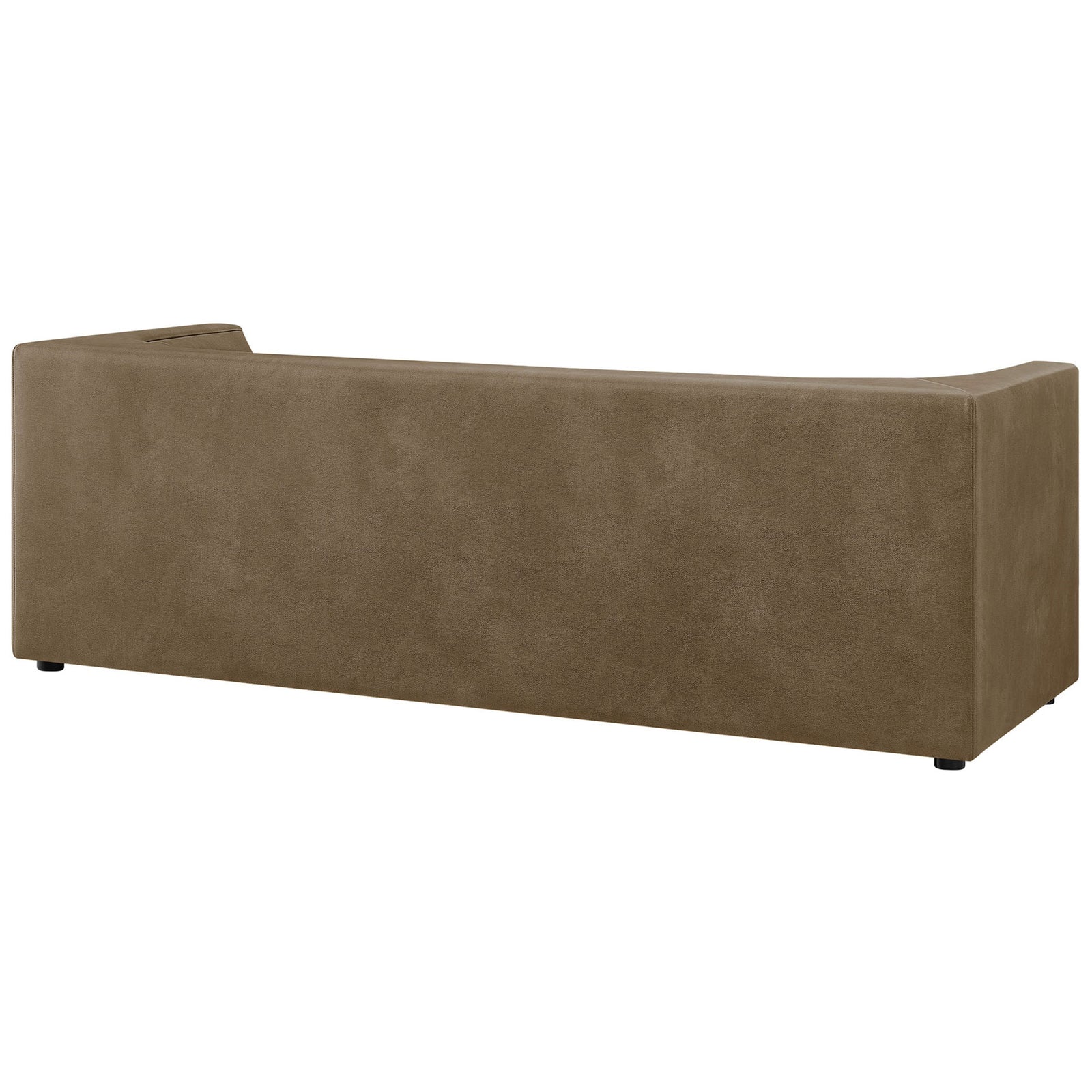 Back of the mushroom vegan leather sofa highlighting its smooth wrapped back and subtle pebbled texture || EEI-7567-MUS || back_studio
