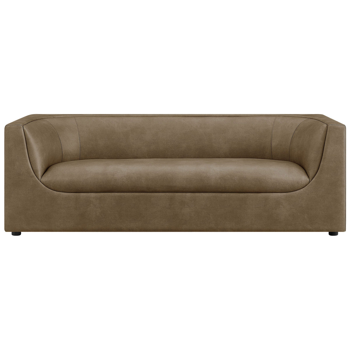 Mushroom vegan leather sofa with sculpted curved back and deep bench seat for modern living rooms || EEI-7567-MUS || front_studio