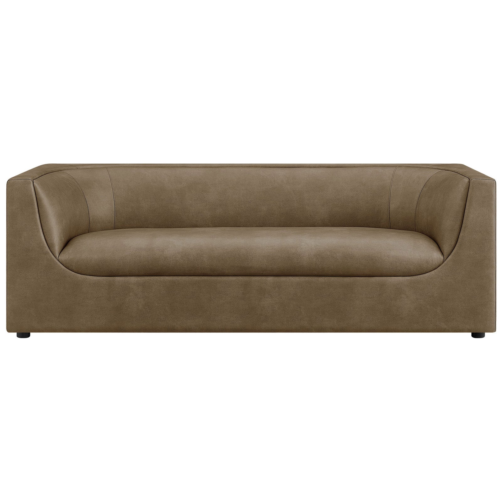 Mushroom vegan leather sofa with sculpted curved back and deep bench seat for modern living rooms || EEI-7567-MUS || front_studio