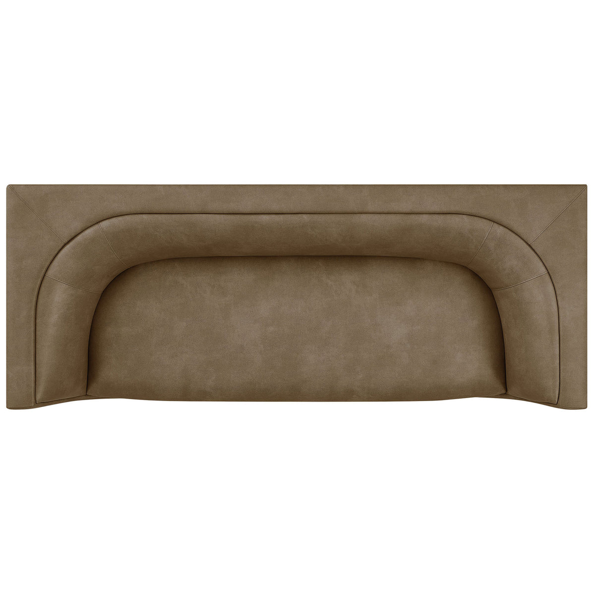 Mushroom vegan leather sofa showing expansive single-seat cushion and sculpted channel-style backrest || EEI-7567-MUS || top_studio