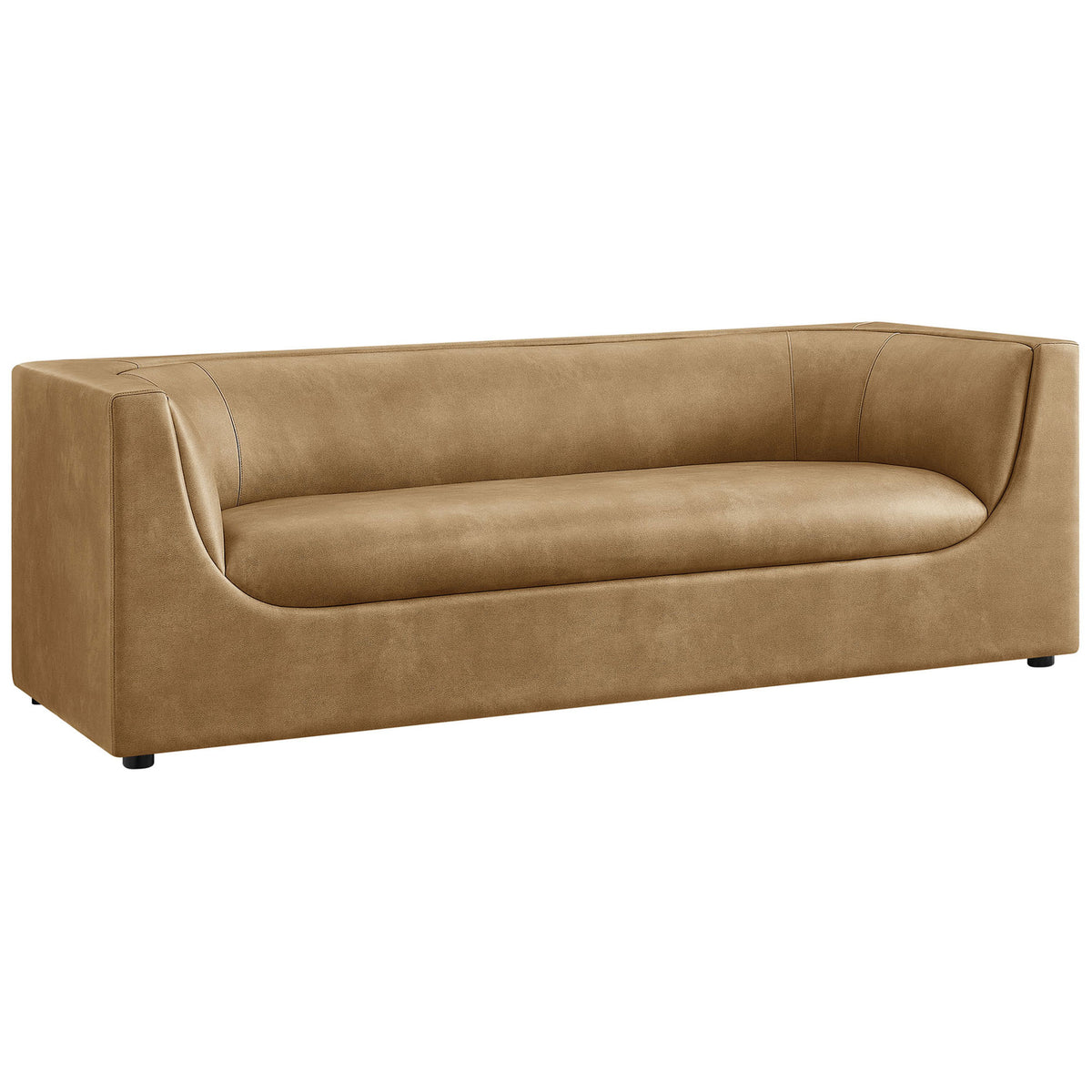 Curved toast vegan leather sofa with continuous back and gently sloped arms || EEI-7567-TST || front_angle_studio