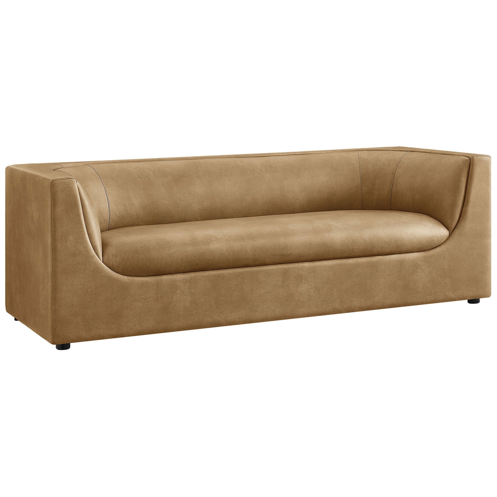 Curved toast vegan leather sofa with continuous back and gently sloped arms || EEI-7567-TST || front_angle_studio