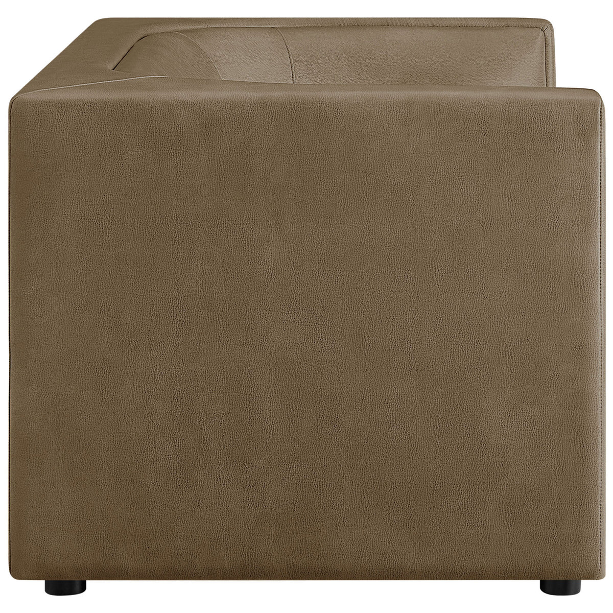 Boxy side profile loveseat in mushroom vegan leather with smooth, uninterrupted paneling || EEI-7568-MUS || side_studio