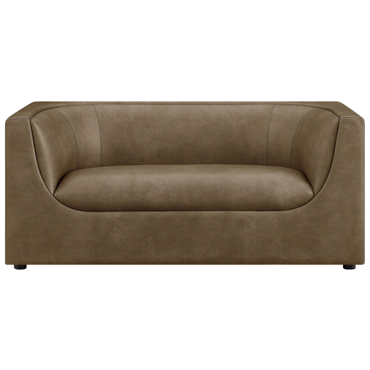 Curved mushroom vegan leather loveseat with wraparound back and deep cushioned seat || EEI-7568-MUS || front_studio