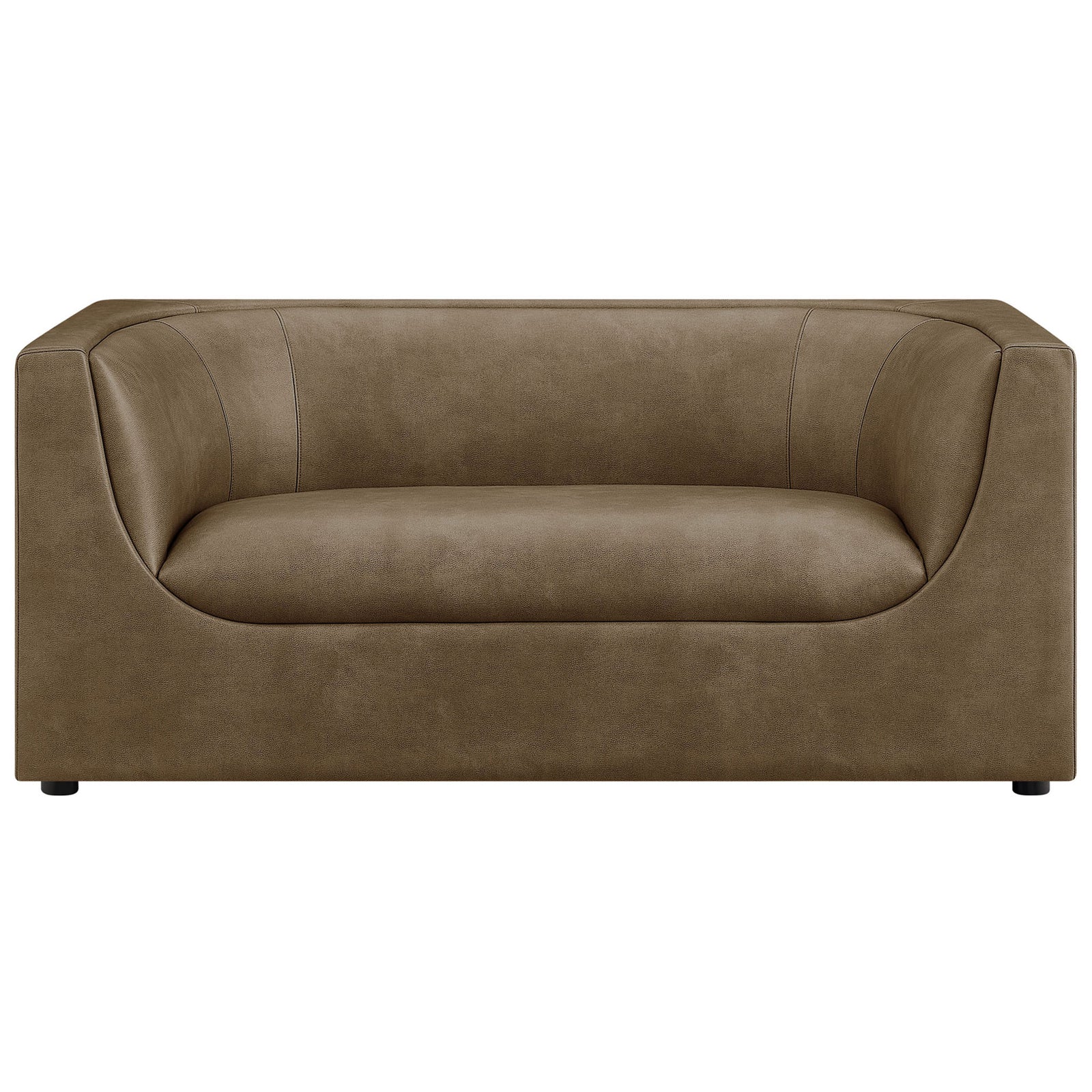 Curved mushroom vegan leather loveseat with wraparound back and deep cushioned seat || EEI-7568-MUS || front_studio