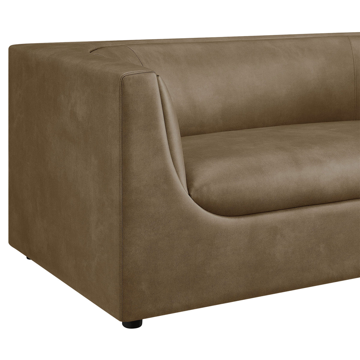 Crisp arm and curved interior channeling highlight the loveseat's sculptural modern design || EEI-7568-MUS || detail_studio