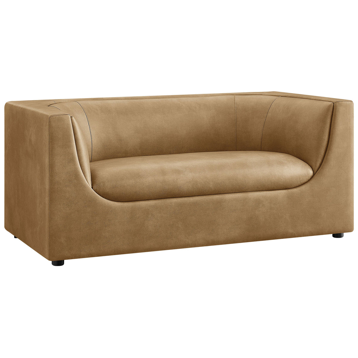 Sculptural toast loveseat in pebbled vegan leather with low profile and generous two seat design. || EEI-7568-TST || front_angle_studio