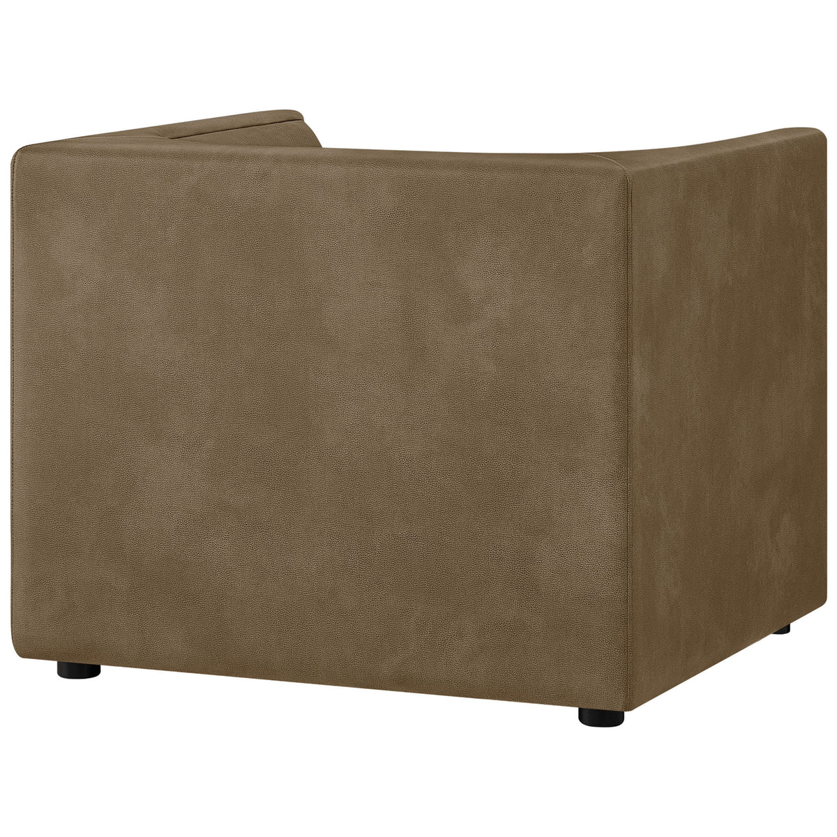 Smooth, uninterrupted back shows the minimalist cube form wrapped in softly textured vegan leather. || EEI-7569-MUS || back_angle_studio