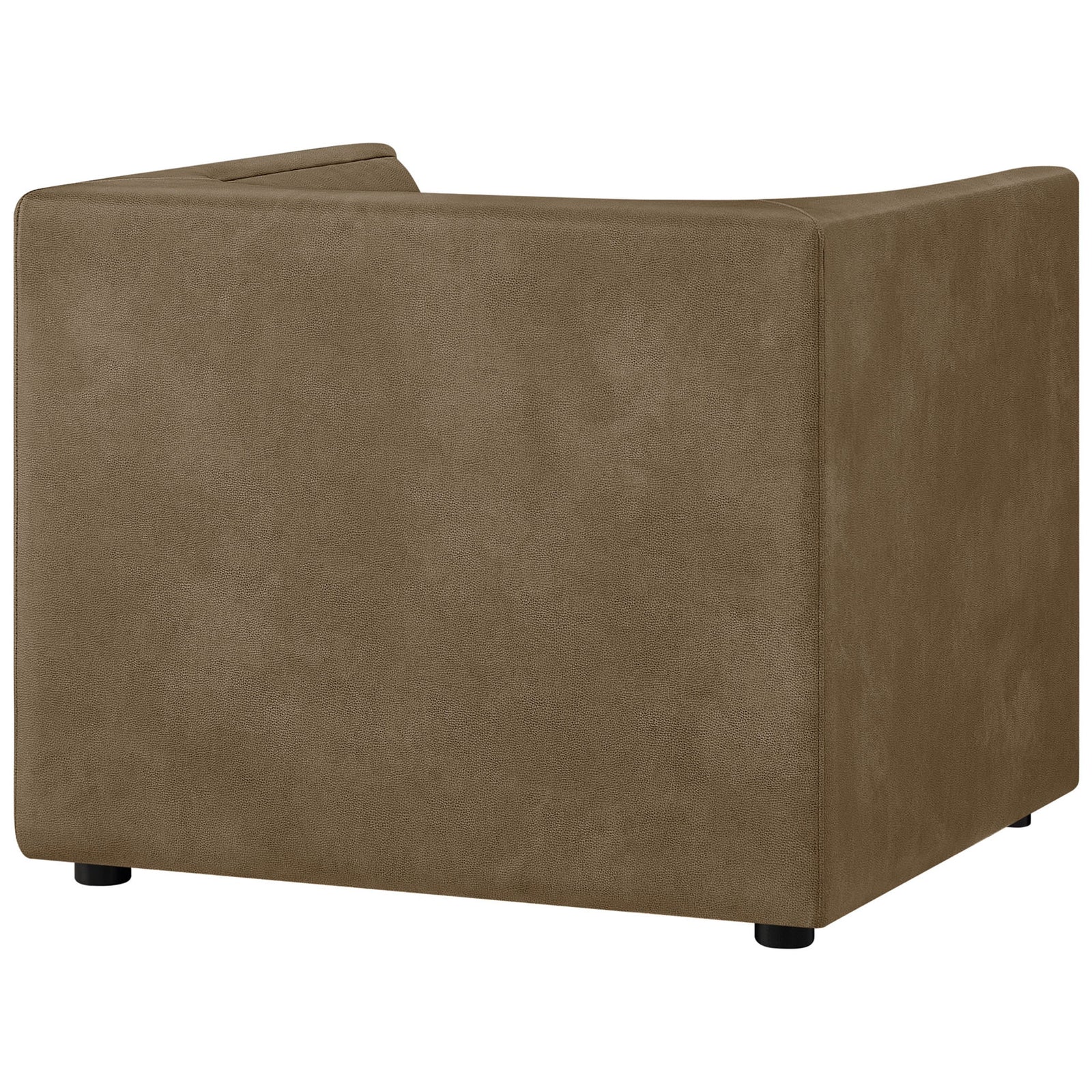 Smooth, uninterrupted back shows the minimalist cube form wrapped in softly textured vegan leather. || EEI-7569-MUS || back_angle_studio