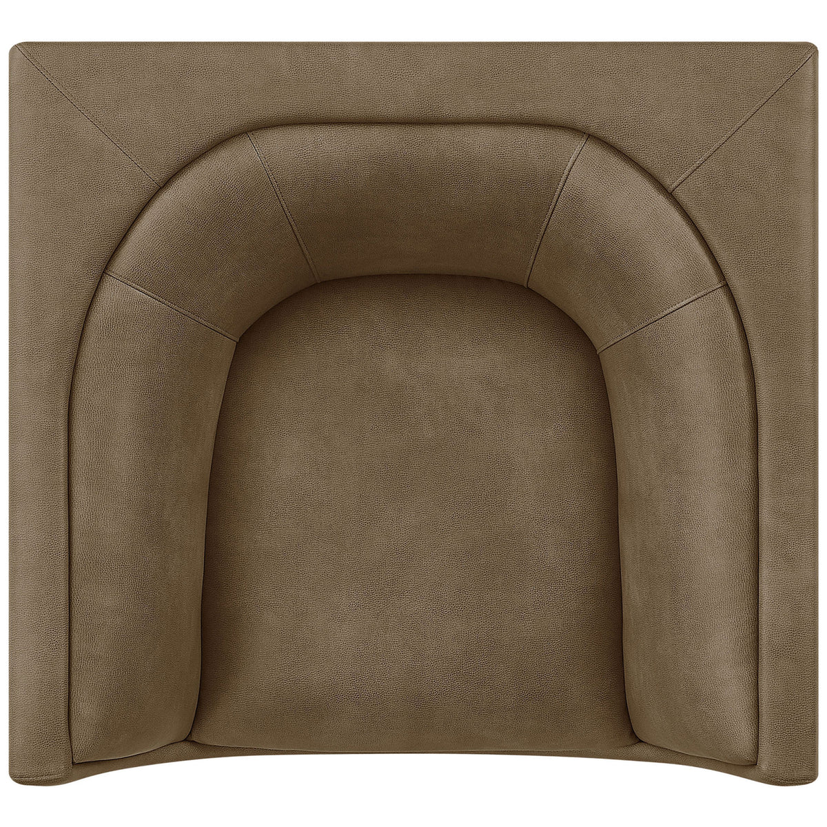 Sculpted seat cradle and curved backrest create a lounge-ready nest within the bold square silhouette. || EEI-7569-MUS || top_studio