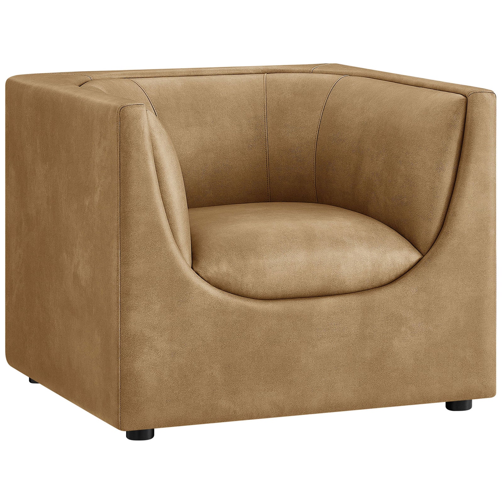Square silhouette with sweeping arms and deep cushion in warm toast pebbled vegan leather || EEI-7569-TST || front_angle_studio