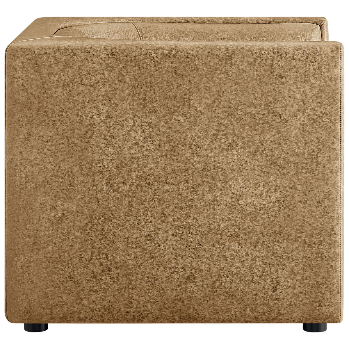 Minimalist cube form emphasizes smooth panels and tailored seams in toast vegan leather || EEI-7569-TST || side_studio