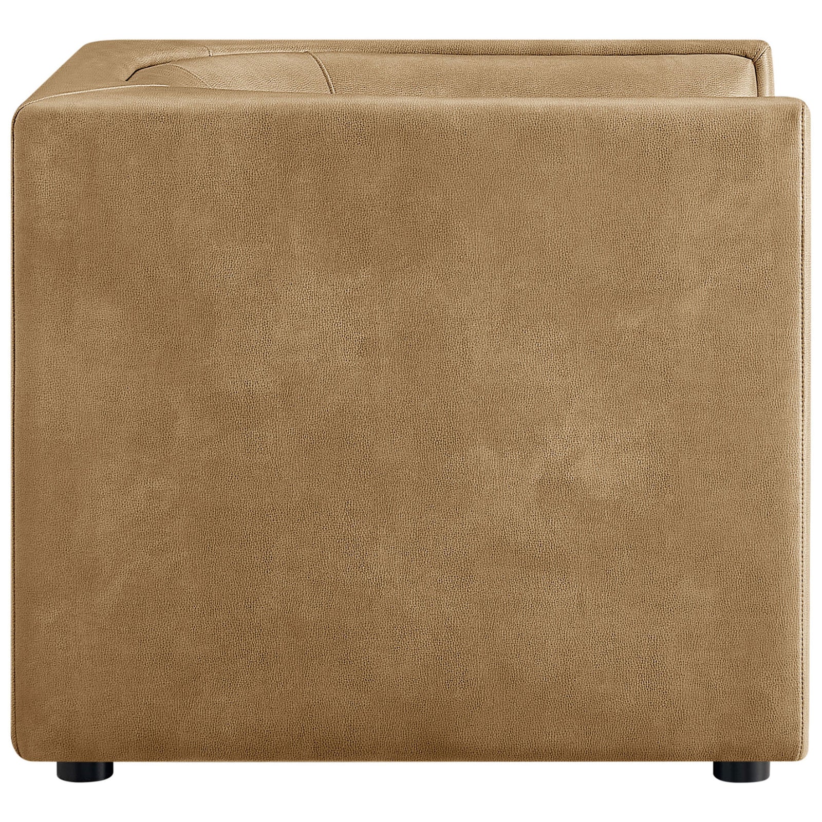 Minimalist cube form emphasizes smooth panels and tailored seams in toast vegan leather || EEI-7569-TST || side_studio