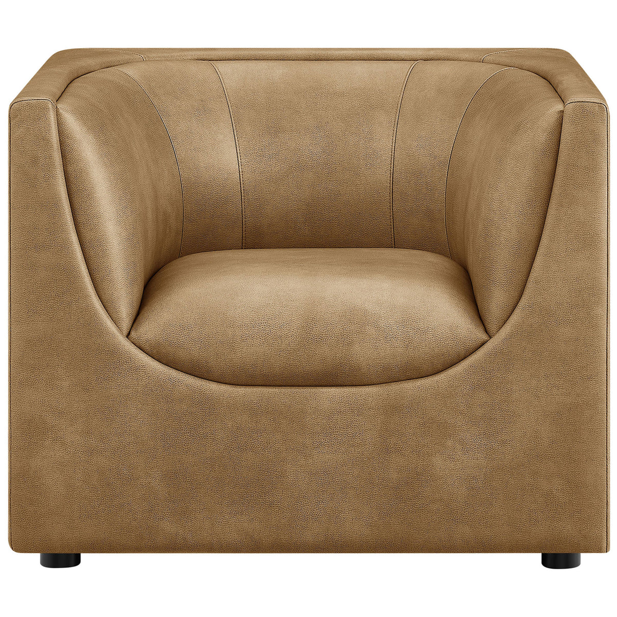 Curved wraparound back and plush seat in pebbled toast vegan leather create sculptural comfort || EEI-7569-TST || front_studio