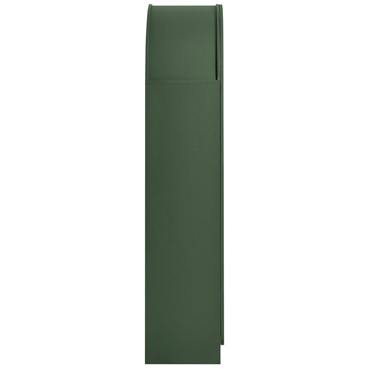 Slim hunter green cabinet profile showing smooth side panel and arched top silhouette || EEI-7570-HGR || side_studio