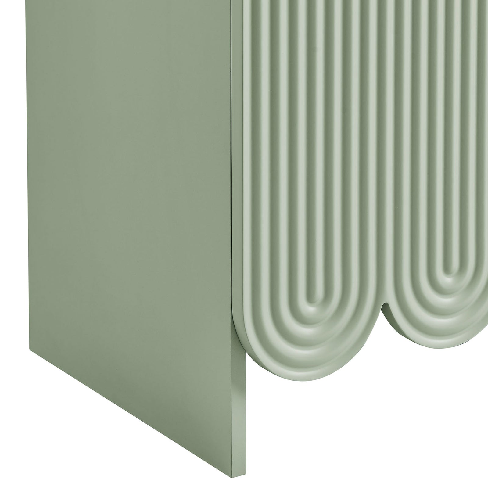Textured fluted scalloped door edge and solid base in soft sage green finish || EEI-7570-SGE || detail_studio